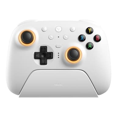 8Bitdo Ultimate 2 Wireless Gaming Controller with TMR Joysticks, Switchable Hall Effect/Tactile Triggers, 8Speed Wireless Tech, Charging Dock, RGB Fire Ring for PC & Android - White