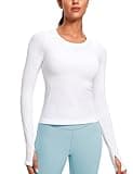 CRZ YOGA Womens Seamless Workout Long Sleeve Shirts Quick Dry Gym Athletic Tops Breathable Running Yoga T-Shirts White Large