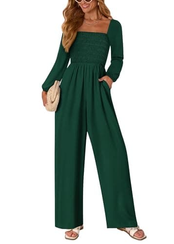 KIRUNDO Jumpsuits for Women Dressy Casual One Piece Long Sleeve Wide Leg Long Pant Rompers With Pockets 2025 Fall Outfits