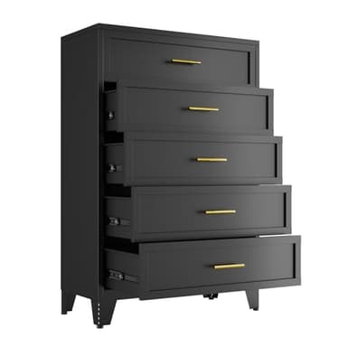 KAIFAM Metal Dresser, Black Tall Dresser for Bedroom, 53.54" H Dressers & Chests of Drawers, 5 Drawer Dressers for Living Room, Entryway, Hallyway (Black, 5 Drawers)