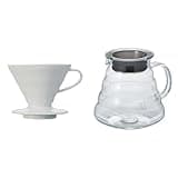 Hario V60 Ceramic Coffee Dripper Pour Over Cone Coffee Maker Size 02, White & V60 Glass Range Coffee Server, 600ml