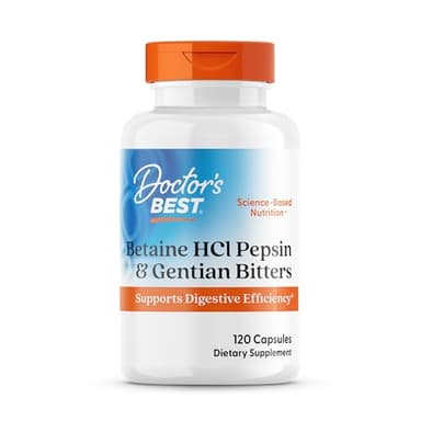 Doctor's Best Betaine HCI Pepsin & Gentian Bitters, Digestive Enzymes for Protein Breakdown & Absorption, Non-GMO, Gluten Free, 120 Caps, Original Version