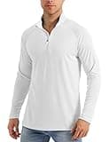 Shirts for Men with Designs 1/4 Zip Up Sun Protective Quarter Zip Shirt UPF 50+ Fishing Shirts Rash Guard Long Sleeve Shirts White
