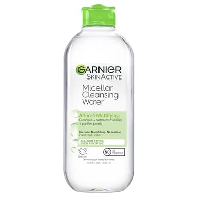 Garnier Micellar Water for Oily Skin, Facial Cleanser & Makeup Remover, Mattifying, For All Skin Types, Vegan, Cruelty Free, 13.5 Fl Oz (400mL), 1 Count