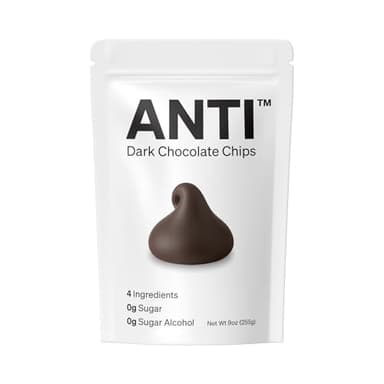 Anti Sugar Free Dark Chocolate Mini Chips – 4 Ingredients, 0g Sugar, 0g Sugar Alcohol, Non-GMO (9oz, 1 Pack)