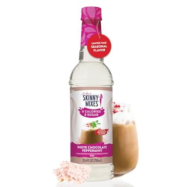 Jordan's Skinny Mixes Sugar Free Coffee Syrup, White Chocolate Peppermint Coffee Flavoring Syrup, Zero Calorie Drink Mix for Lattes, Baking, Protein Shake, Dairy & Gluten Free, Kosher, 25.4 Fl Oz