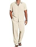 COOFANDY Men Beach Outfits Summer Linen Outfits Sets Loose Long Pants Vacation Outfits Sets 2 Piece Walking Suits