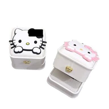 2 Pack Couples Wedding Engagement Ring Box Small Cute Jewelry Box White PU Anime Ring Case Bow Cat Case, Black Pink Cat Groom & Bride Wedding Ring Box Cute Packaging Box
