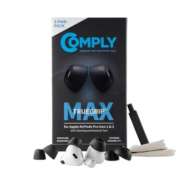 Comply TrueGrip MAX | Premium Memory Foam Replacement Earbud Tips for Apple AirPods Pro 1 & 2 | Long Lasting Comfort, Extreme Durability, Secure Fit, Superior Noise Isolation| Black (S/M/L) (3 Pairs)