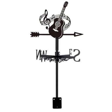 SUPERDANT Guitar Weathervane Cast Iron Metal Wind Vane Matte Black Musical Note Roof Top Decorative Weather Vane Outdoor Garden Yard Barn Wind Direction Spinner