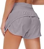 Origiwish Women's High Waisted Running Shorts with Liner Quick Dry Athletic Workout Shorts Zipper Pockets Lavender Grey