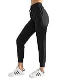 AJISAI Women's Joggers Pants with Pockets Drawstring Sweatpants for Running Workout Lounge Wear Black M