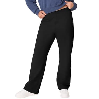 Hanes Women's Open Leg Sweatpants, EcoSmart Fleece Sweats, Regular & Petite, Ebony, Medium