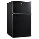 Midea WHD-113FB1 Double Door Mini Fridge with Freezer for Bedroom Office or Dorm with Adjustable Remove Glass Shelves Compact Refrigerator, 3.1 cu ft, Black