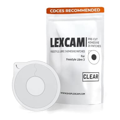 Lexcam Adhesive Patches Compatible with Freestyle Libre 3 – Pack of 20 – Waterproof, Clear Overpatches for Continuous Glucose Monitoring, Stays Secure for 14+ Days, Sensor is NOT Included