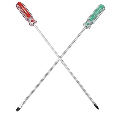 Hitefu 2PCS Long Screwdriver, 10 Inch Phillips and Slotted Screwdriver, Reliable Cross Head Flat Head Long Screwdriver Set for Professional Use(5mm Tip)