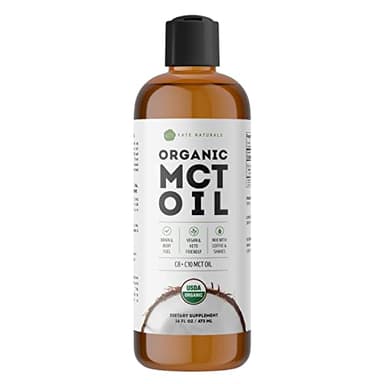 Kate Naturals MCT Oil for Coffee & Keto (16oz) USDA Certified Organic MCT Oil Liquid with only C8 & C10. Odorless Fuel for Body & Mind. No Aftertaste
