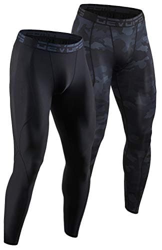 DEVOPS 2 Pack Men's Compression Pants Athletic Leggings (Medium, Black/Camo Black)