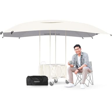 WONDERFOLD Sun Shade Canopy for S5 Convertible Utility Wagon - Large Umbrella with Sturdy Attachment & Plenty of Shade Around Your Utility Cart, Beige