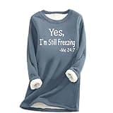 Ceboyel Womens Fleece Sweatshirts 2023 Sherpa Lined Pullover Shirts Funny Cute Sweater Tops Warm Winter Loungewear Clothes Cute Sweatshirts Navy M