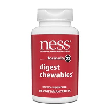 Ness® Digest Chewables | Multi-Enzyme Digestive Supplement | Supports Digestion of Protein, Fat, Carbohydrates & Fiber | Mixed Berry Flavor | 180 Vegetarian Chewable Tablets