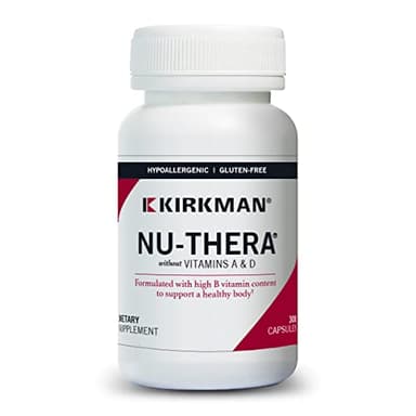 Kirkman Nu-Thera Without Vitamins A & D - Hypoallergenic || 300 Vegetarian Capsules || Multi Vitamin with Vitamin B-6