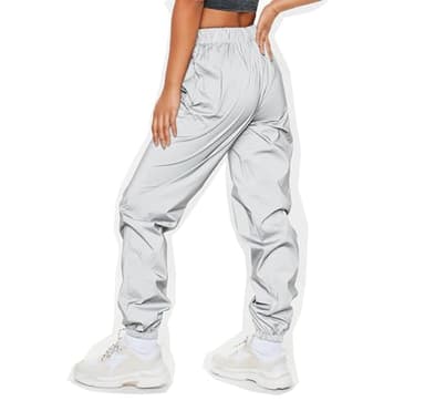 Reflective Pants Women Brand Hip Hop Dance Fluorescent Trousers Casual Harajuku Night Sporting Jogger Pants Gray (L)