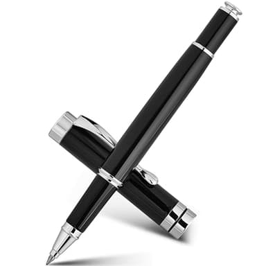 BEILUNER Ballpoint Pens, Stunning Black Chrome Ballpoint Pen with Silver Trim, Best Ball Pen Gift Set for Men & Women, Professional, Executive, Office, Fancy Pen-Gift Box With 0.5mm Extra Black Refill