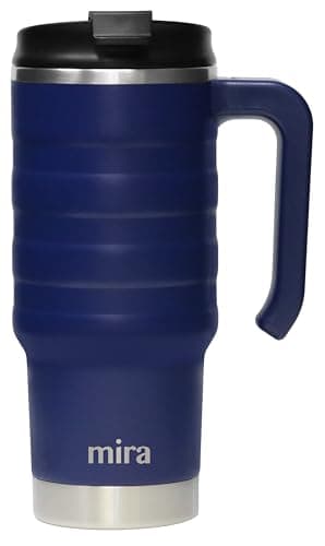 MIRA 24 oz Insulated Travel Mug - Stainless Steel Coffee Cup with Spill-Proof Flip Lid & Handle - Hot/Cold Car Tumbler - Marine