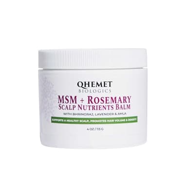 Qhemet Biologics MSM + Rosemary Scalp Nutrients Balm | Scalp Food for Hair Growth | MSM, Rosemary, Bhringraj, Castor Oil & Coconut Oil | For Dry Scalp, Thinning & Slow Growth | Vegan (4 oz)