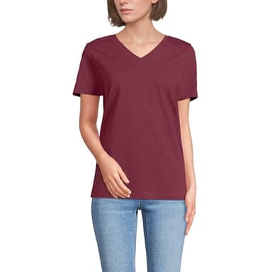 Lands' End Womens SS Relaxed Supima V Neck T Shirt Burgundy Spritz Regular X-Large