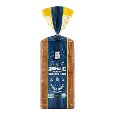One Mighty Mill Whole Wheat Bread, 100% Organic, Fresh-Milled, Stone-Ground Flour - No Preservatives or Artificial Ingredients, Non-GMO, Kosher (16 Slices, 1 Pack)