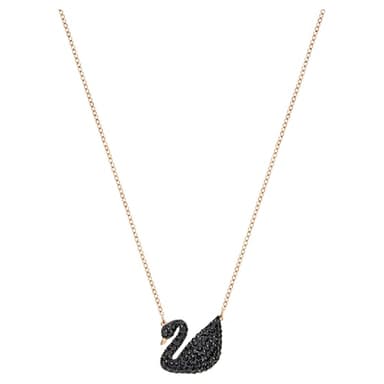 Swarovski Swan Rose-gold Finish Pendant Necklace, Black Crystal