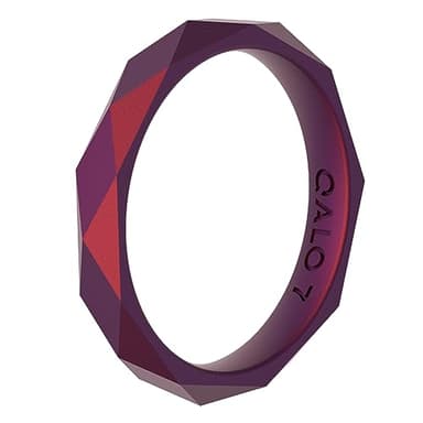 QALO Women's Rubber Silicone Ring, Stackable Geo Rubber Wedding Ring for Women, Breathable, Durable Engagement Silicone Band, 3.5mm Wide 2.5mm Thick, Holographic Red, Size 6