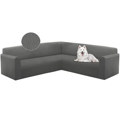 HDCAXKJ Sectional Couch Cover L Shape Stretch Sofa Covers Washable Jacquard Corner Couch Slipcover Non Slip Sectional Slip Cover U Shaped Furniture Protector for Pets Dogs (Dark Grey, X-Large)