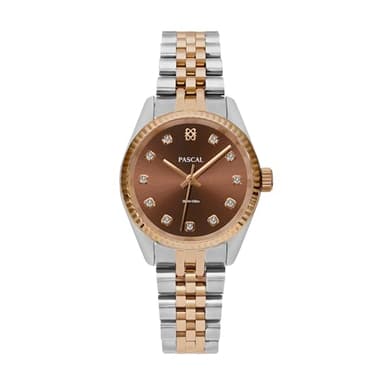 PASCAL Women's Timeless Classic Diamond Watch – Swiss Quartz Watch with Lab-Grown Diamonds, Sapphire Crystal, Elegant Dress Watch Gift,10 ATM Water Resistant, Fits 6.5"-9.5" Wrists (Brown, 31mm)