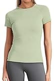 WIHOLL Workout Shirts Women Tight Athletic Tee Breathable Gym Running Yoga Tops Activewear Swiftly Tech Short Sleeve Sagegreen XXL
