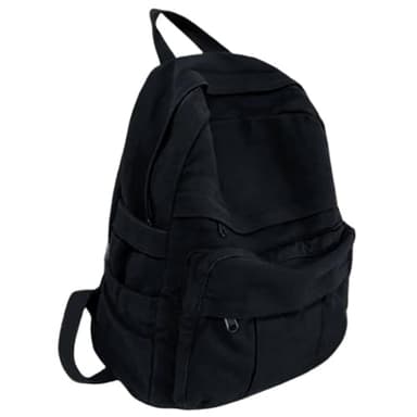 GAMLFL Black Canvas Backpack for Women & Men Retro Aesthetic Rucksack Basic Backpack for High School/College Students Travel Laptop Bag