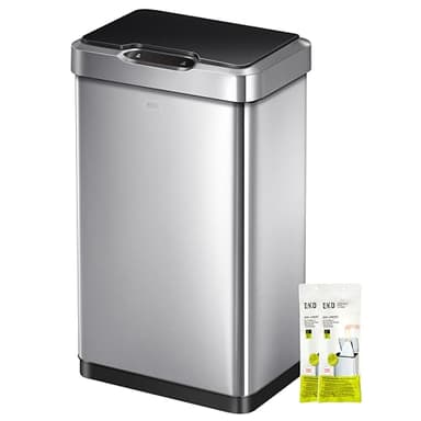 EKO Mirage-T 50 Liter / 13.2 Gallon Touchless Rectangular Motion Sensor Trash Can, Brushed Stainless Steel Finish