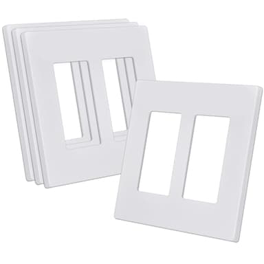 CML Screwless Decorator Wall Plate, 2 Gang Outlet Covers, 4 Pack Decorative Light Switch Plates, Hidden Screw Smooth Face, Standard Size 4.68” X 4.72”, UL Listed, White