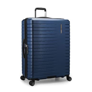 Traveler's Choice Archer Polycarbonate Hardside Spinner Luggage Set,Tie Down Straps, Blue, Checked 29-Inch