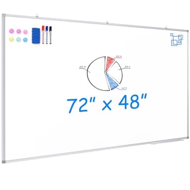 Maxtek White Board Dry Erase 72 x 48, Magnetic Dry Erase Whiteboard for Wall 6' x 4' Wall-Mounted Aluminum Frame Versatile Presentation Marker Board with a Long Pen Tray for Classroom, Office & Home