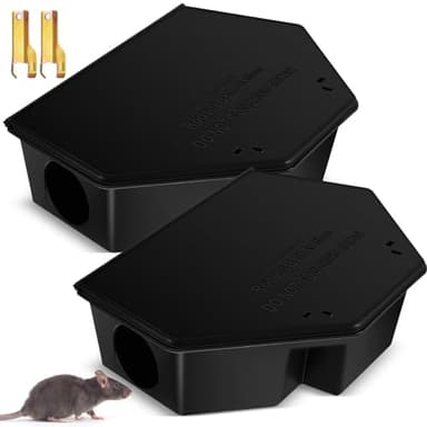 Qualirey 2 Pcs Rat Bait Station with Keys 13.58 x 8.98 x 3.35 Inch Rodent Station Rat Traps, Keeps Children and Pets Safe Indoor and Outdoor, Bait Not Included (Black)