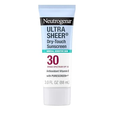 Neutrogena Ultra Sheer Dry-Touch Mineral Sunscreen For Face & Body, SPF 30 Broad-Spectrum UVA/UVB Protection, Titanium Dioxide & Zinc Oxide Sunscreen, Oxybenzone-Free, 3.0 fl. oz