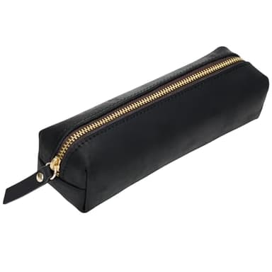ECHSRT Small Pencil Pouch-Full-Grain Leather Pencil Case for Men- Vintage Genuine Leather Pouch for Adults-Stationery Organizer Bag for Work & Travel-Square-Black