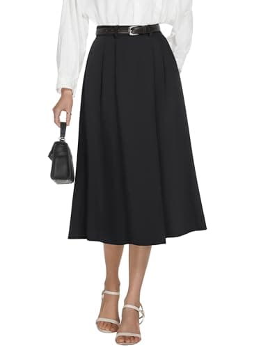 Casly Lamiit Black Skirt Women Summer Knee Length Skirt A Line High Waisted Skirts with Pockets Business M