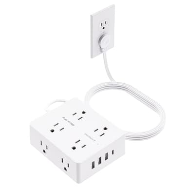 Surge Protector Power Strip 10 ft Cord, Olcorife Ultra Thin Flat Plug Extension Cord, 8 Outlets 4 USB Ports(1 USB C), Flat Plug Outlet Extender, College Dorm Room Essentials, White