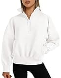 PRETTYGARDEN Womens Half Zip Sweatshirts Fleece Hoodies 2024 Trendy Long Sleeve Pullover Tops Fall Winter Outfits with Pocket (White,M)