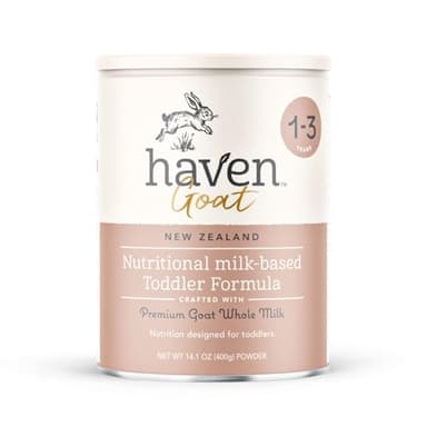 Haven Goat Toddler Formula, Grass Fed Whole Goat Milk Powder for Toddlers With Probiotics, Prebiotics, Lutein and Omega 3 Dha, Easy Digestion Formula, Non GMO, American Made, 14.1 Oz