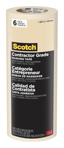 Scotch Painter's Tape Contractor Grade Masking Tape, 6 Rolls, 1.88 in x 60.1 yd, Holds to Surfaces For Up to 3 days, Removes Easily Without Leaving Sticky Residue, Interior & Exterior Use (2020-48TP6)